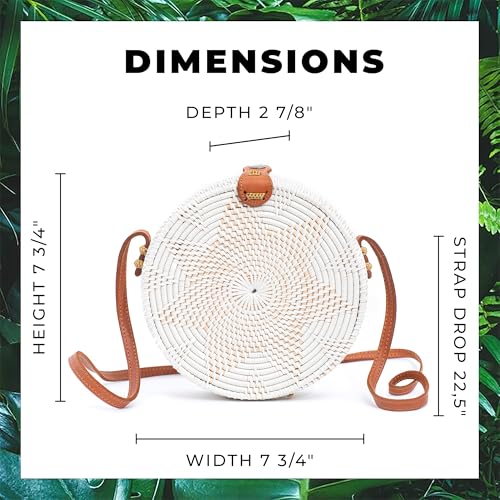Novum Crafts Round Rattan Bag for Women - Handmade Rattan Straw Bags - Wicker Purse - Boho Bag - White Round Rattan Crossbody Beach Bags - Image 4