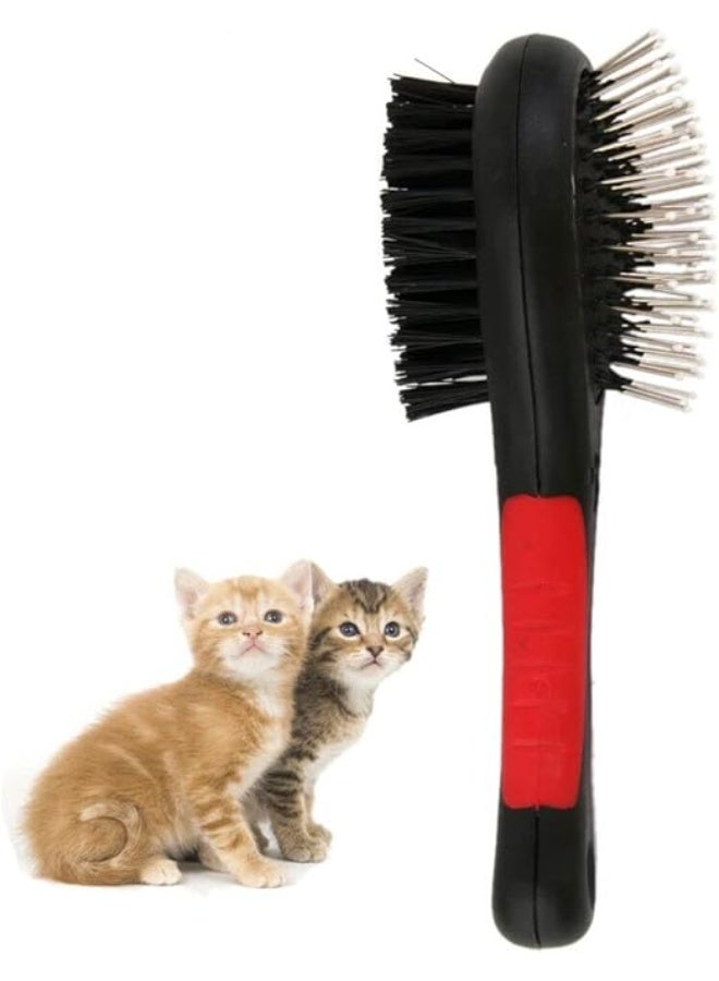 Generic Dog Brush for Grooming Pet Double Sided 2 in 1 Pin & Bristle Soft - Slicker Detangling Comb Cat and Shedding, Removing, Dirt Cleaning Short or Long Hair, Black  - Image 2