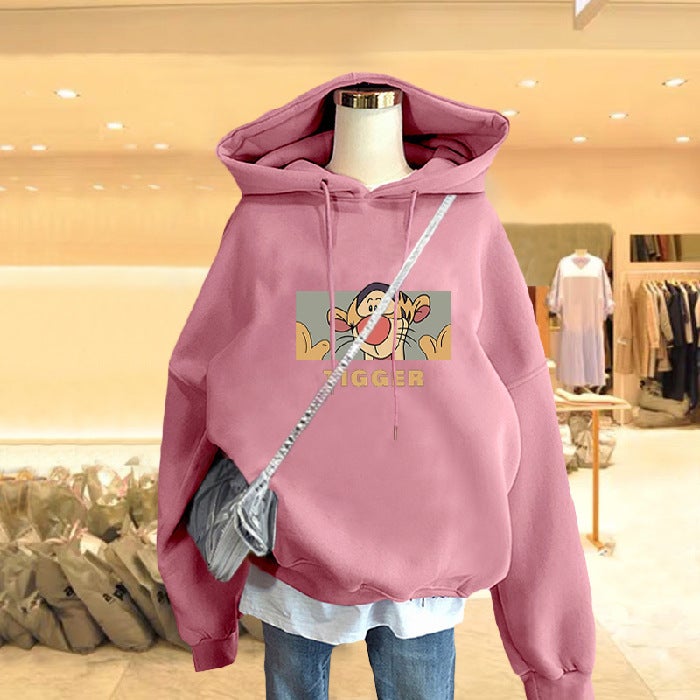 Fleece-Lined Hoodie Winter Coat Womens Autumn Pink fleece-lined  - Image 1