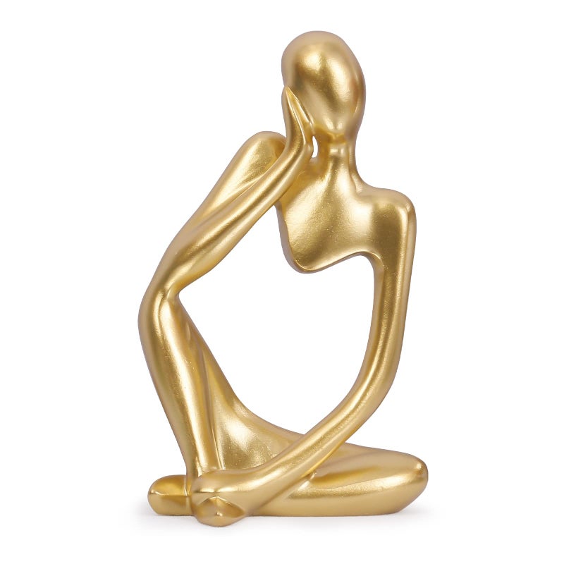 INNOLITES Resin Statue Thinker Style Decoration Abstract Sculptures Collectible Figurines for Home Decor Modern Office Shelf Desktop (Gold-Left) - Image 1