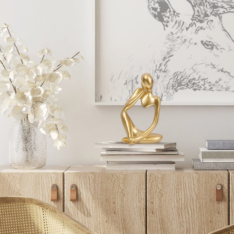 INNOLITES Resin Statue Thinker Style Decoration Abstract Sculptures Collectible Figurines for Home Decor Modern Office Shelf Desktop (Gold-Left) - Image 2