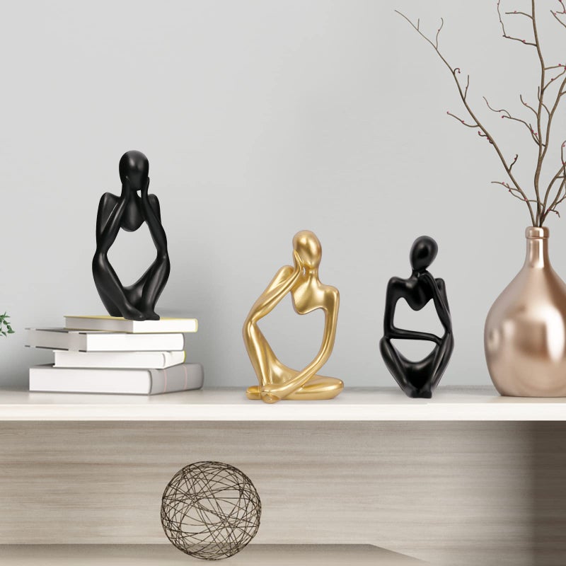 INNOLITES Resin Statue Thinker Style Decoration Abstract Sculptures Collectible Figurines for Home Decor Modern Office Shelf Desktop (Gold-Left) - Image 5