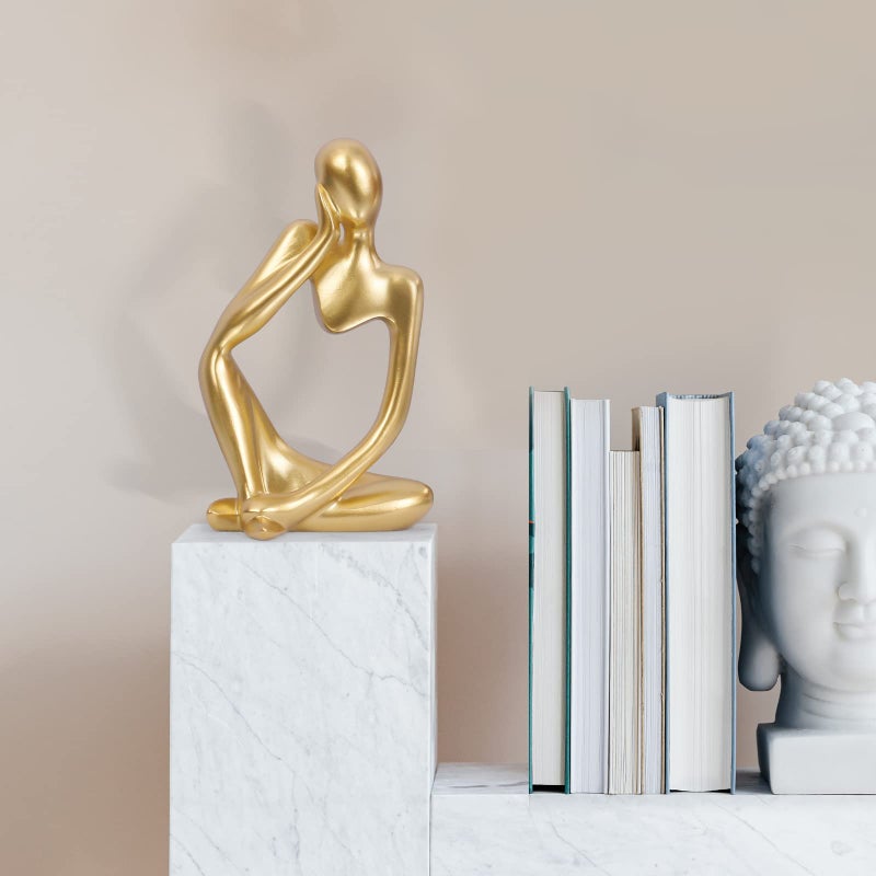 INNOLITES Resin Statue Thinker Style Decoration Abstract Sculptures Collectible Figurines for Home Decor Modern Office Shelf Desktop (Gold-Left) - Image 4