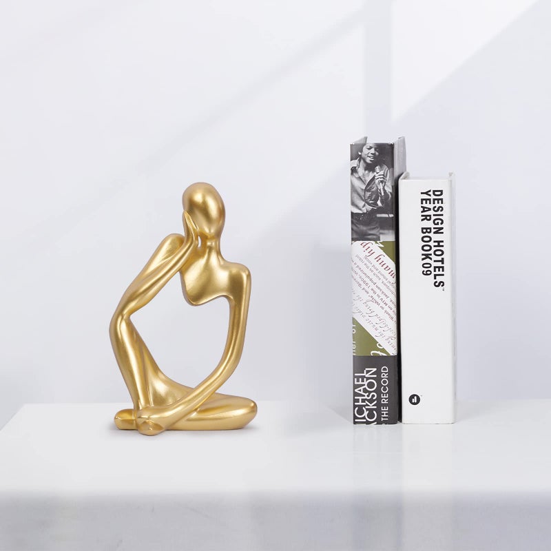 INNOLITES Resin Statue Thinker Style Decoration Abstract Sculptures Collectible Figurines for Home Decor Modern Office Shelf Desktop (Gold-Left) - Image 3