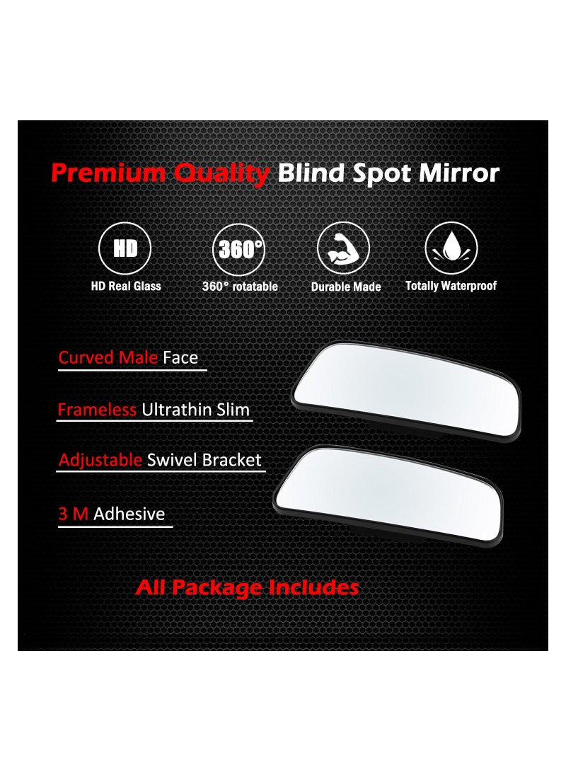 Rectangle Blind Spot Mirror - 360° HD Glass with ABS Housing, Convex Wide Angle Rearview Mirror for Universal Car Fit (Set of 2) - Image 2