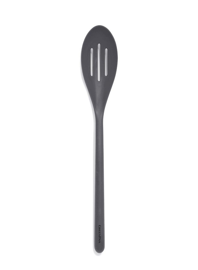 GreenPan Silicone Slotted Spoon, Cooking Kitchen Utensil, Mixing Stirring Serving, Flexible Rubber Nonstick Cookware, Rigid Steel Core Heat-Resistant, Anti-Slip Handle, BPA-Free, Dishwasher Safe, Gray - Image 2