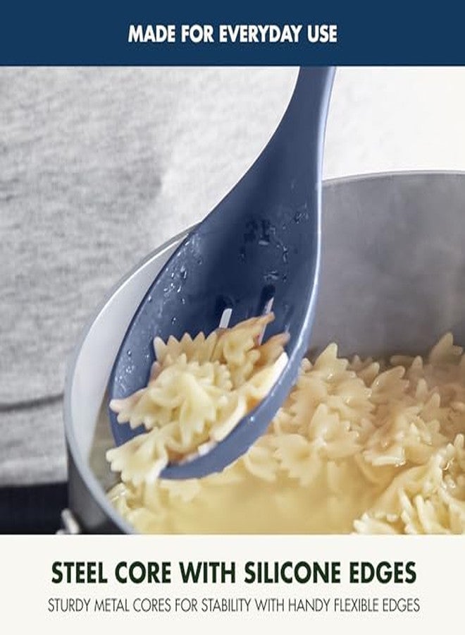 GreenPan Silicone Slotted Spoon, Cooking Kitchen Utensil, Mixing Stirring Serving, Flexible Rubber Nonstick Cookware, Rigid Steel Core Heat-Resistant, Anti-Slip Handle, BPA-Free, Dishwasher Safe, Gray - Image 4