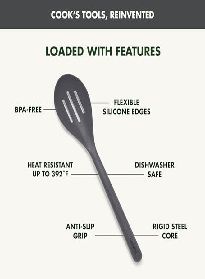 GreenPan Silicone Slotted Spoon, Cooking Kitchen Utensil, Mixing Stirring Serving, Flexible Rubber Nonstick Cookware, Rigid Steel Core Heat-Resistant, Anti-Slip Handle, BPA-Free, Dishwasher Safe, Gray - Image 5