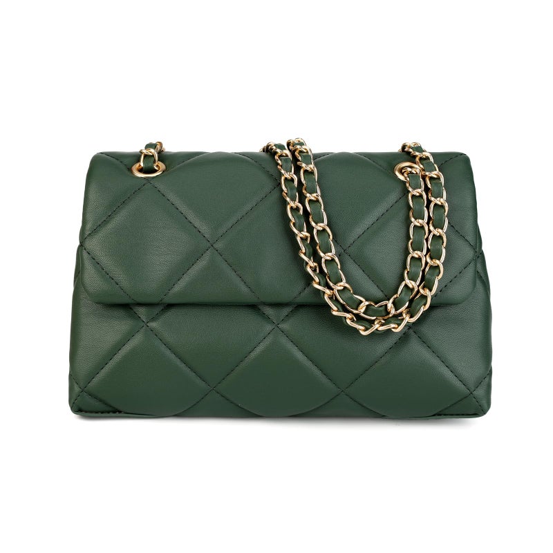 Gladdon Quilted Crossbody Purses for Women Small Ladies Shoulder Bags with Chain Trendy Clutch Purse Cute Designer Bag Dark Green - Image 1