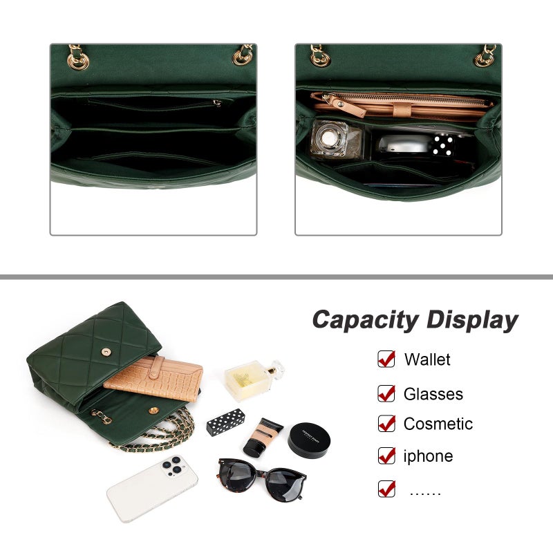 Gladdon Quilted Crossbody Purses for Women Small Ladies Shoulder Bags with Chain Trendy Clutch Purse Cute Designer Bag Dark Green - Image 5