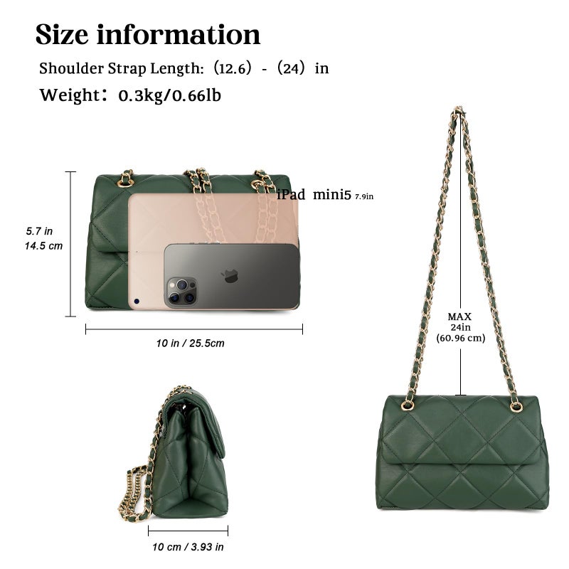 Gladdon Quilted Crossbody Purses for Women Small Ladies Shoulder Bags with Chain Trendy Clutch Purse Cute Designer Bag Dark Green - Image 3
