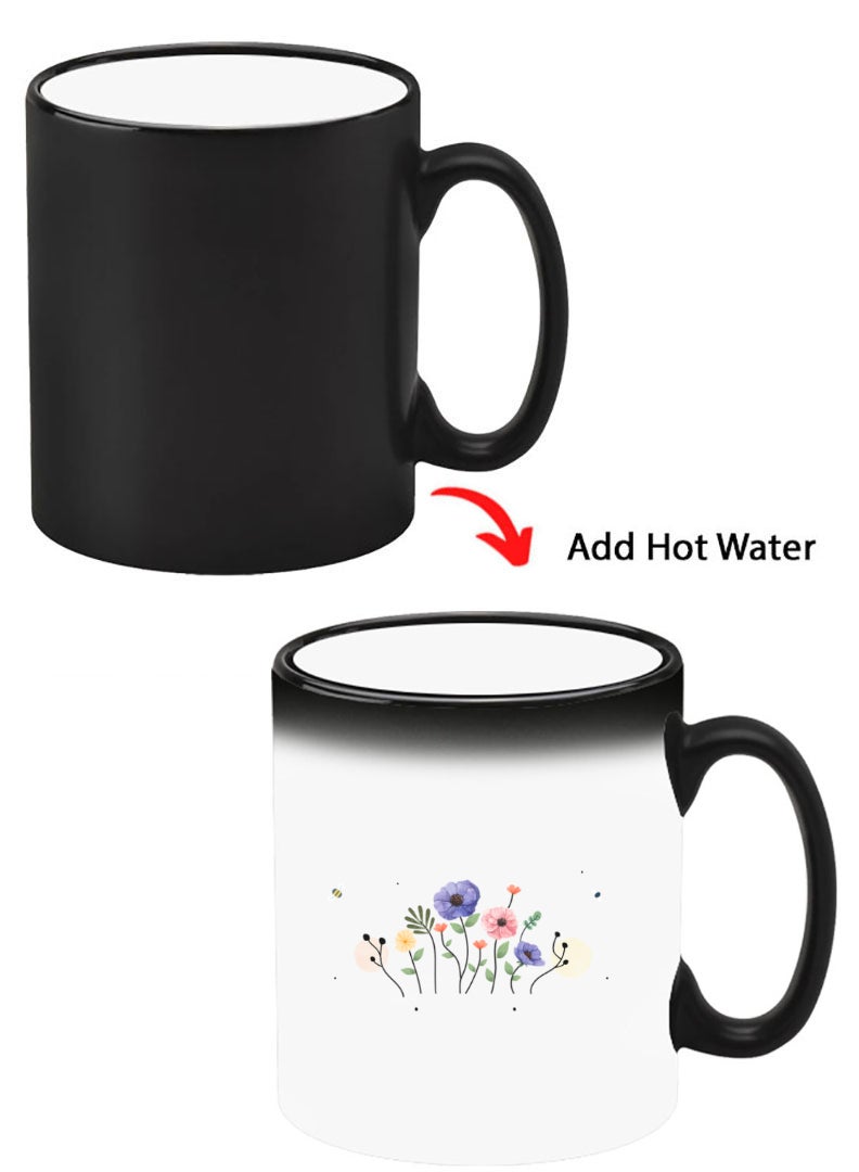 Theodor Color Changing Heat Sensitive Ceramic Mug, Image Revealed When HOT Liquid is Added! Flower and bees - Image 1