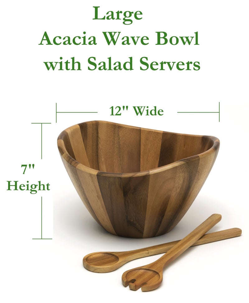 Lipper International Acacia Large Wave Bowl with Servers, 162.31 fl.oz.,Brown - Image 2
