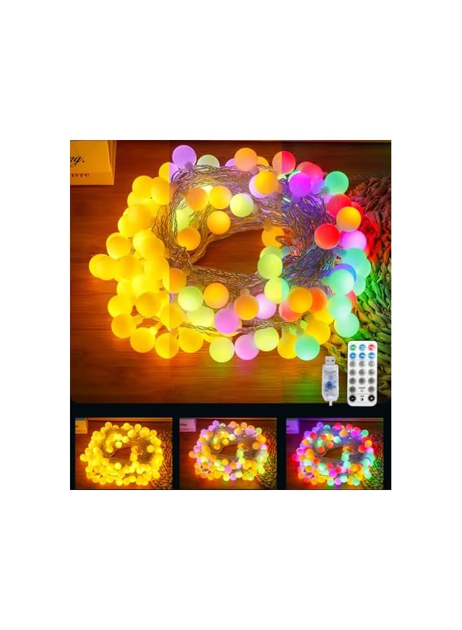 The Bros أضواء خيطية متغيرة الألوان بلا حدود بطول 66 قدم/20 متر و200 لمبة LED، أضواء كروية سحرية تعمل بالـ USB مع مؤقت عن بُعد، 11 وضعًا للأضواء الداخلية والخارجية للحفلات والزفاف وغرفة النوم والفناء والحديقة والتخييم وزينة عيد الميلاد. - Image 2