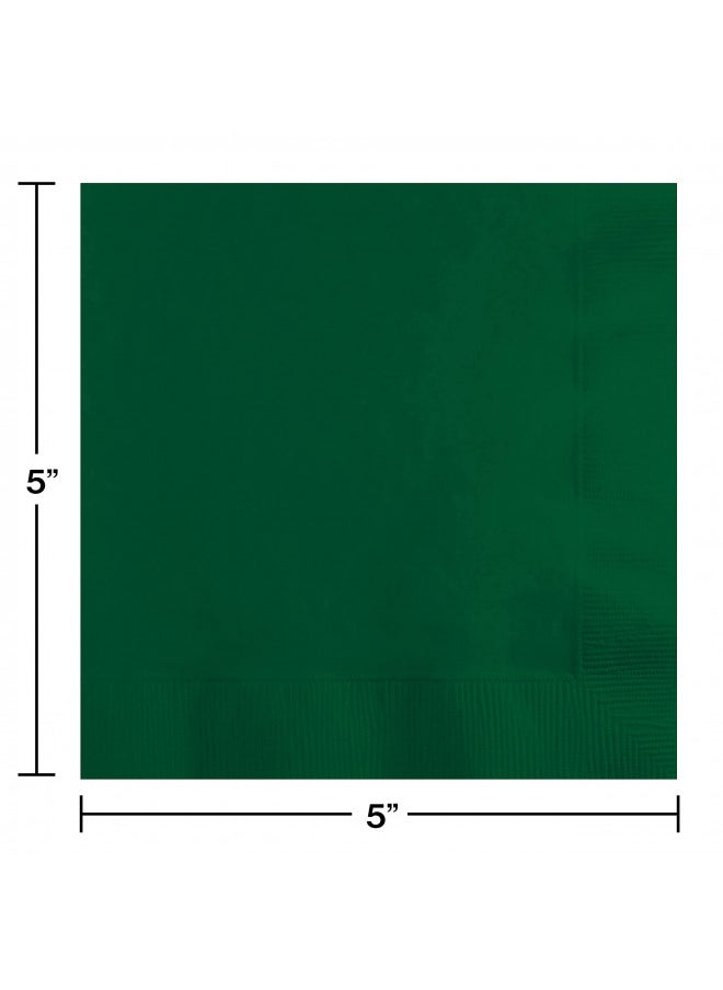 CREATIVE CONVERTING Creative Converting Touch of Color 2-Ply 50 Count Paper Beverage Napkins, Hunter Green - 803124B  - Image 2