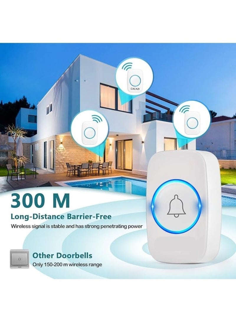 CACAZI Wireless Doorbell ,Waterproof Mini Doorbell, 110dB Mute Mode, Waterproof Door Bell Kit,Over 1000 feet Range, 60 Door Chimes   5 Levels Volume and LED Flash, for Home Office Classroom - Image 2