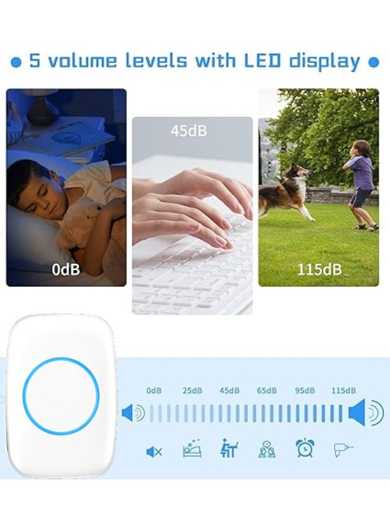 CACAZI Wireless Doorbell ,Waterproof Mini Doorbell, 110dB Mute Mode, Waterproof Door Bell Kit,Over 1000 feet Range, 60 Door Chimes   5 Levels Volume and LED Flash, for Home Office Classroom - Image 4