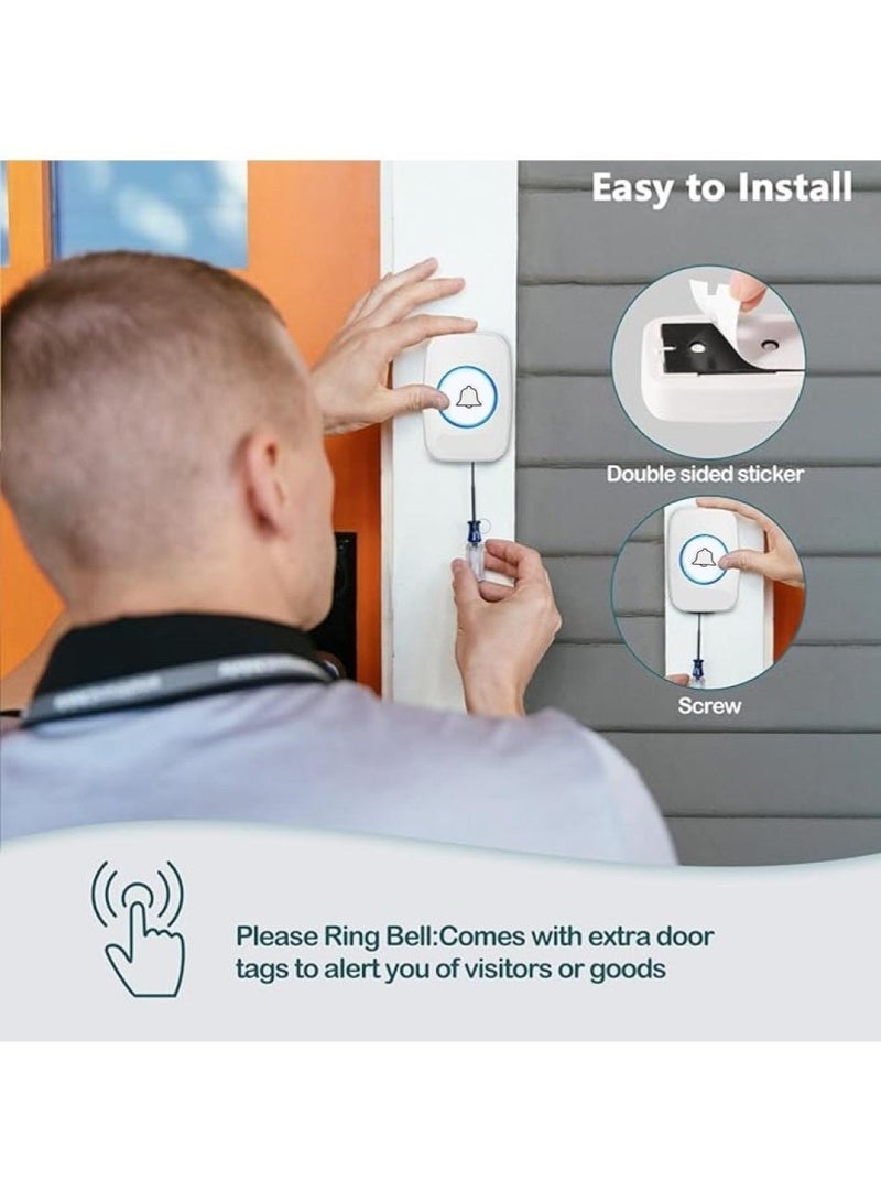 CACAZI Wireless Doorbell ,Waterproof Mini Doorbell, 110dB Mute Mode, Waterproof Door Bell Kit,Over 1000 feet Range, 60 Door Chimes   5 Levels Volume and LED Flash, for Home Office Classroom - Image 5