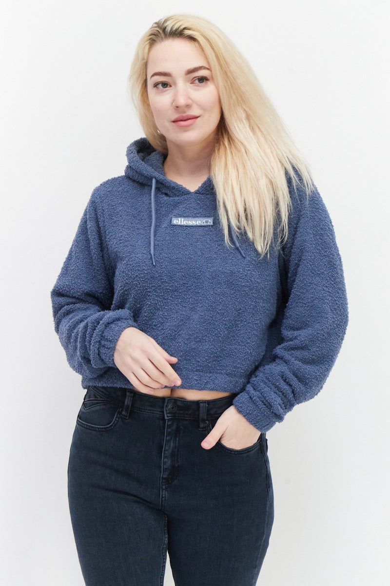 Ellesse هودي رياضي للنساء بشعار العلامة التجارية مع حبل سحب، أزرق غامق - Image 1