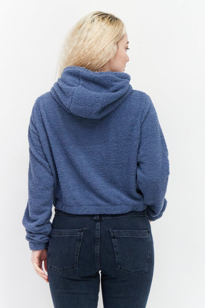 Ellesse هودي رياضي للنساء بشعار العلامة التجارية مع حبل سحب، أزرق غامق - Image 3