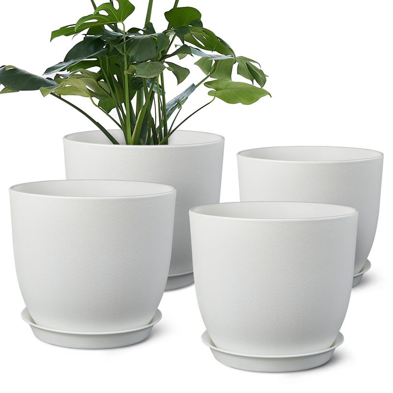 Ferlypote Plant Pots 8 Inch Set of 4, Flower Pots with Multi Mesh Drainage Holes, Planters for Indoor Outdoor Garden Plants and Flowers - Image 1