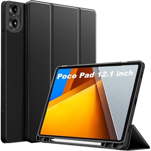 ProElite Cover for Poco Pad 12.1 inch Cover, Soft Flexible Flip Case Cover for Poco Pad 12.1 inch with Pen Holder, Support Auto Sleep Wake Feature, [Recoil Series] - Black - Image 1