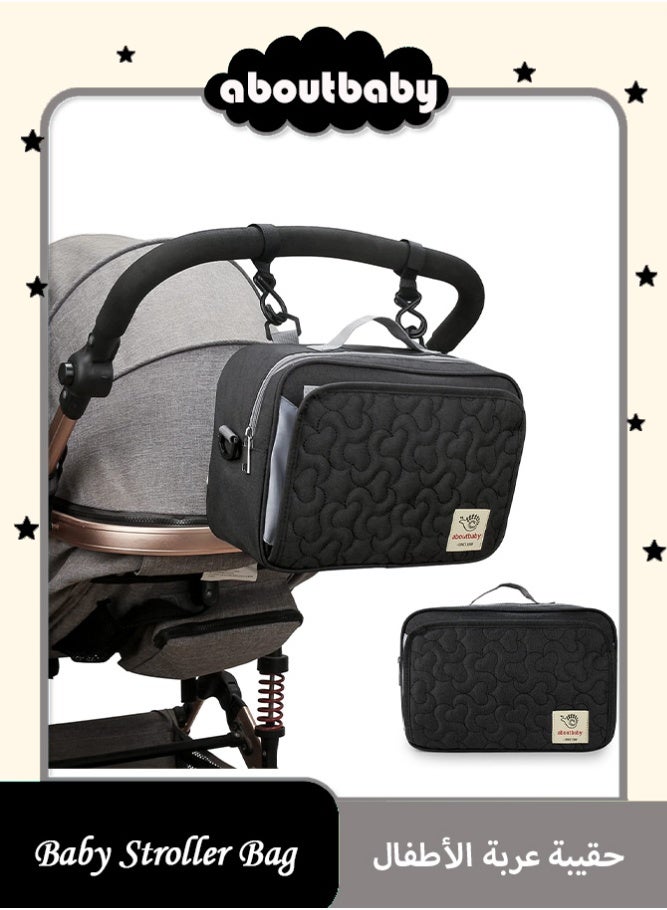 insular Waterproof Stroller Organizer, Diaper Bag with Wet Wipe Dispenser & Insulated Bottle Holder, Adjustable Shoulder Strap & Detachable Shoulder Strap, Practical Stroller Accessories for Diapers, Bottles, and Toys, Travel Gear Stroller Accessories for New Parents (Black) - Image 1