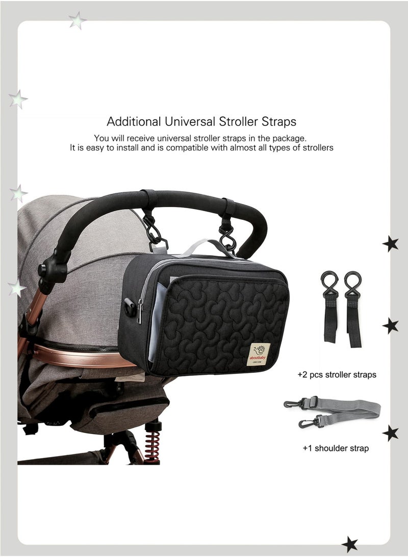 insular Waterproof Stroller Organizer, Diaper Bag with Wet Wipe Dispenser & Insulated Bottle Holder, Adjustable Shoulder Strap & Detachable Shoulder Strap, Practical Stroller Accessories for Diapers, Bottles, and Toys, Travel Gear Stroller Accessories for New Parents (Black) - Image 2