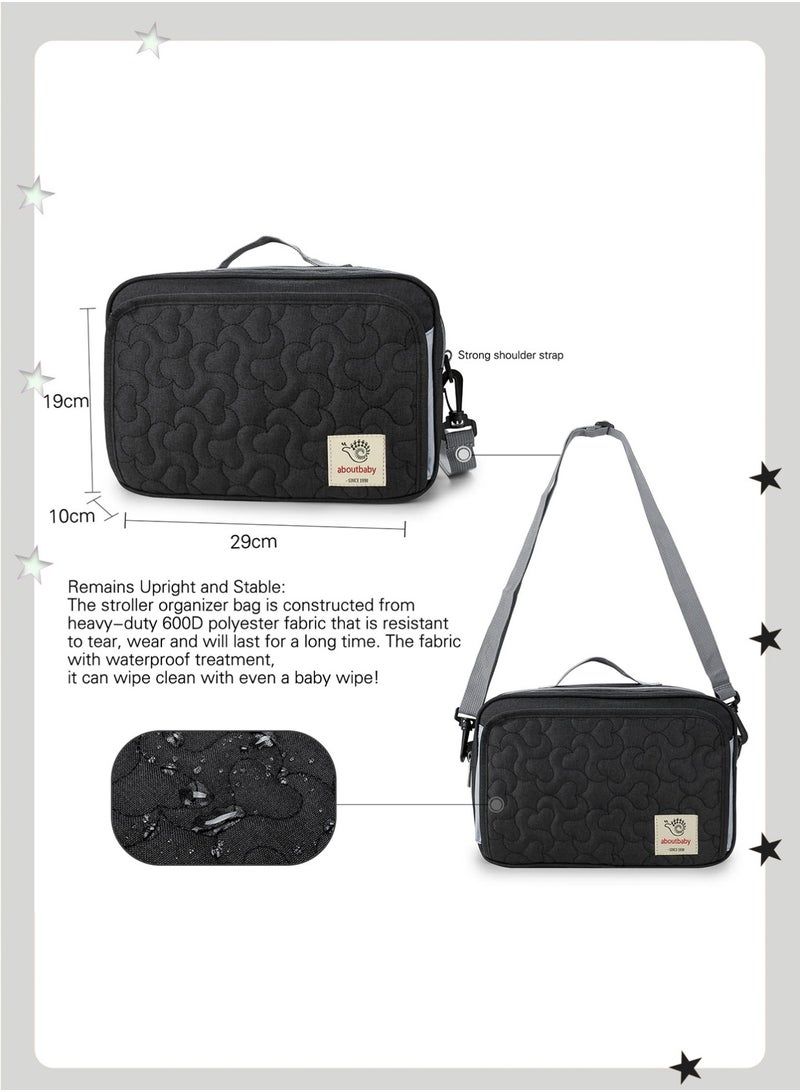 insular Waterproof Stroller Organizer, Diaper Bag with Wet Wipe Dispenser & Insulated Bottle Holder, Adjustable Shoulder Strap & Detachable Shoulder Strap, Practical Stroller Accessories for Diapers, Bottles, and Toys, Travel Gear Stroller Accessories for New Parents (Black) - Image 4