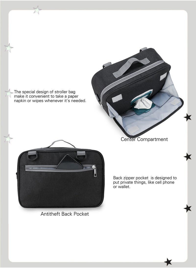 insular Waterproof Stroller Organizer, Diaper Bag with Wet Wipe Dispenser & Insulated Bottle Holder, Adjustable Shoulder Strap & Detachable Shoulder Strap, Practical Stroller Accessories for Diapers, Bottles, and Toys, Travel Gear Stroller Accessories for New Parents (Black) - Image 3