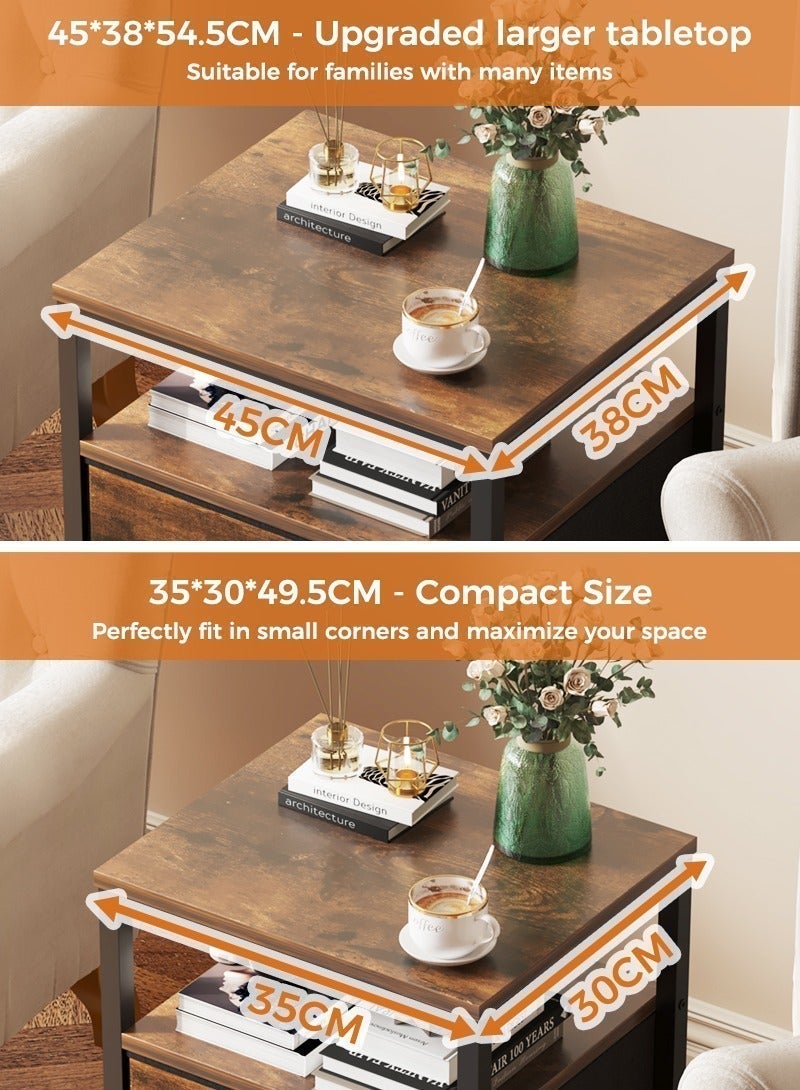 عنيد طاولة جانبية للسرير، كومدينه بدرجين قماشيين ورف مفتوح واحد، سطح خشبي وإطار معدني، طاولة جانبية لغرفة المعيشة وغرفة النوم، كمدينه سرير بثلاثة مستويات. - Image 5