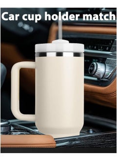 Tumbler with Handle and Straw Lid, Insulated Reusable Stainless Steel Water Bottle, Milky White - Travel Mug for Iced Coffee and Cold Beverages, Perfect for Car and Home, 40 oz - pzsku/Z97D38628D74E07E90B12Z/45/_/1736843710/8d1bcd21-87e3-4545-a6a2-42ea09407211