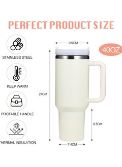 Tumbler with Handle and Straw Lid, Insulated Reusable Stainless Steel Water Bottle, Milky White - Travel Mug for Iced Coffee and Cold Beverages, Perfect for Car and Home, 40 oz - pzsku/Z97D38628D74E07E90B12Z/45/_/1736843712/7f845746-0444-4b92-a9ab-4b421d6511ff