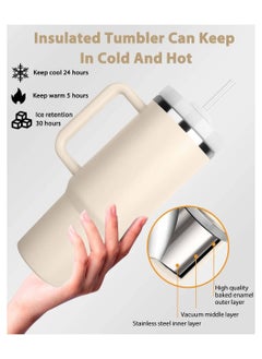 Tumbler with Handle and Straw Lid, Insulated Reusable Stainless Steel Water Bottle, Milky White - Travel Mug for Iced Coffee and Cold Beverages, Perfect for Car and Home, 40 oz - pzsku/Z97D38628D74E07E90B12Z/45/_/1736843712/f5f16569-76df-440f-bcb7-94d47ffea7c9