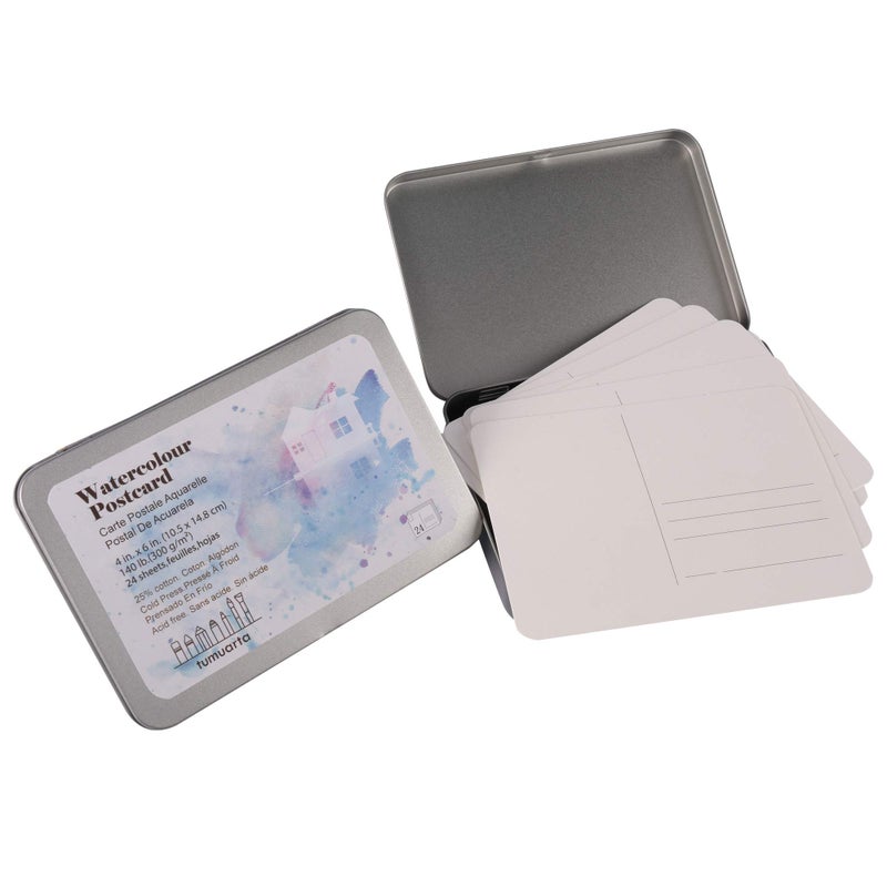 tumuarta Watercolor Paper Postcards 4x6”, tumuarta Cotton Paper, 140 LB, 300 GSM, Cold Press, 24 Blank Cards for Dry & Wet Media Paint for Greeting Cards & Thank You Notes - Image 1
