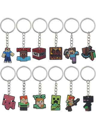 12-Pack of Minecraft Keychains Birthday Gift Light WeightKey Tags Portable Key Rings For Bag Backpack Boys Girls Kids
