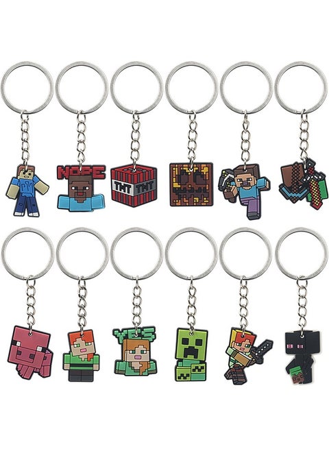12-Pack of Minecraft Keychains Birthday Gift Light WeightKey Tags Portable Key Rings For Bag Backpack Boys Girls Kids
