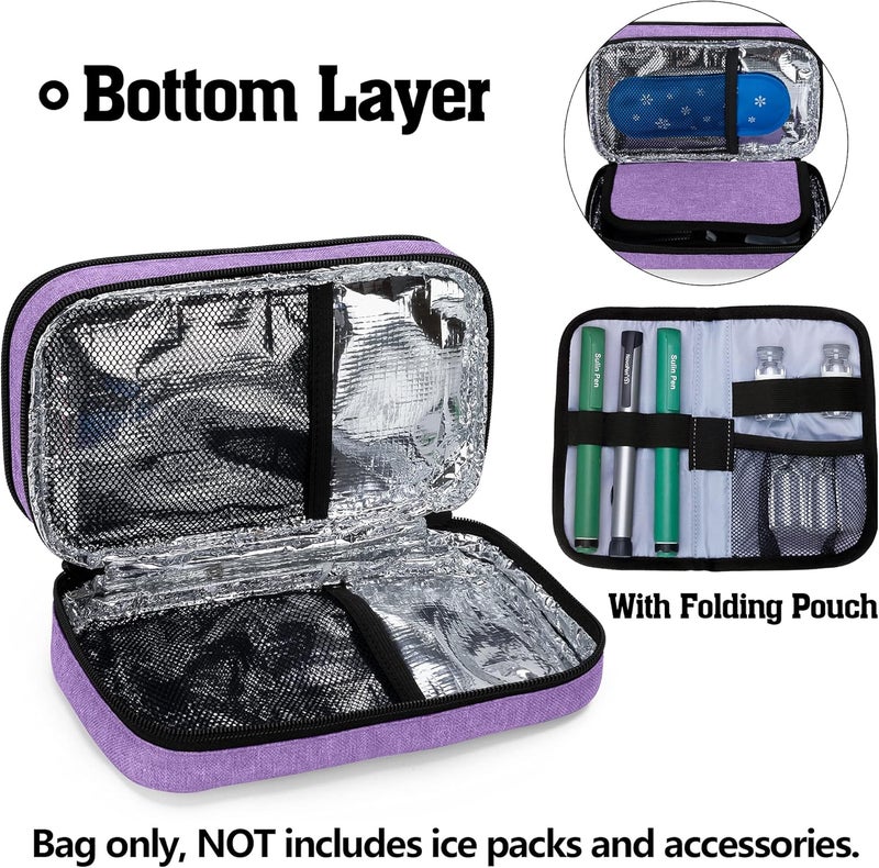 CURMIO Insulated Insulin Cooler Travel Case Double Layer Diabetic Supplies Storage Bag with Detachable Pouches for Diabetic Medication and Ice Packs Purple Empty Bag Only - Image 3