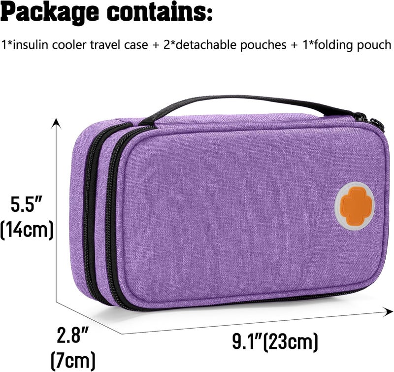 CURMIO Insulated Insulin Cooler Travel Case Double Layer Diabetic Supplies Storage Bag with Detachable Pouches for Diabetic Medication and Ice Packs Purple Empty Bag Only - Image 5