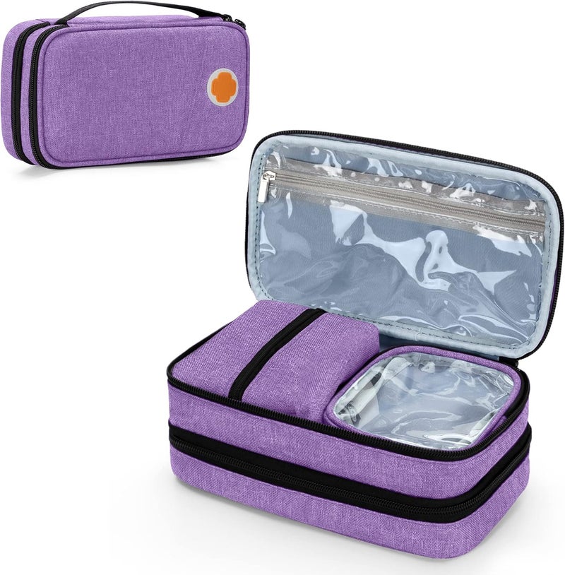 CURMIO Insulated Insulin Cooler Travel Case Double Layer Diabetic Supplies Storage Bag with Detachable Pouches for Diabetic Medication and Ice Packs Purple Empty Bag Only - Image 1