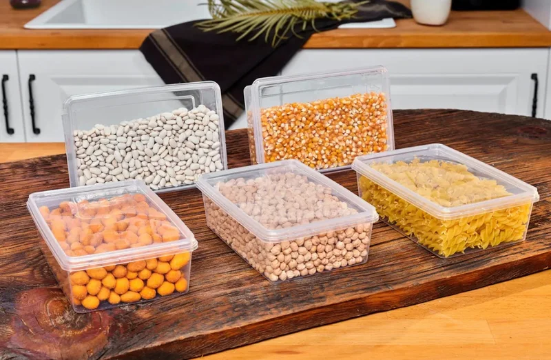 Hane216 5 Pieces Storage Container 1000 Ml Self-Lidded Locked, Freezer, Food Suitable (19*13*6) Cm.