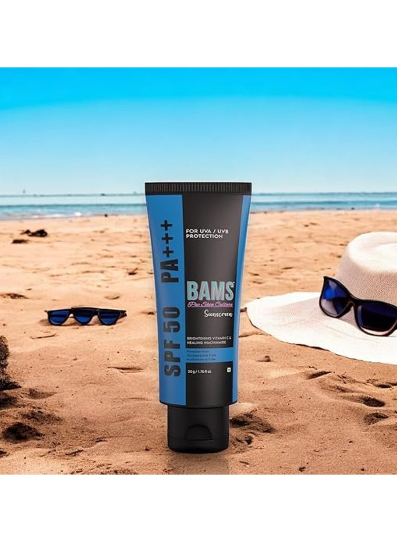 BAMS Pop Skin Culture Sunscreen SPF 50 PA ++++ Lightweight Sun Cream, That Moisturizes & Leaves No White Cast UVA & UVB Sun Protection Niacinamide, Ceramide Mineral Sunscreen SPF 50 for Women and Men 50ml - Image 2