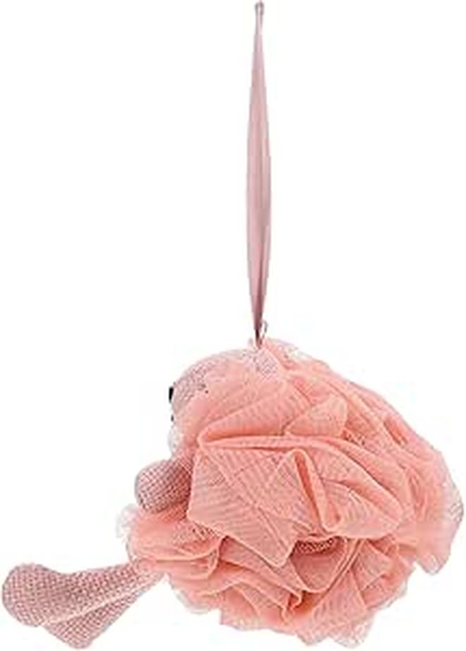 FAVOMOTO Pink Mesh Shower Loofah Exfoliating Body Scrubber Cartoon Animal Bath Sponge for Women Bathing - Image 1