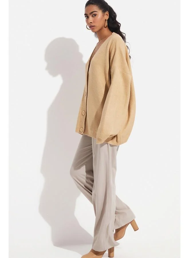JUNE June V-Neck Cardigan Mink