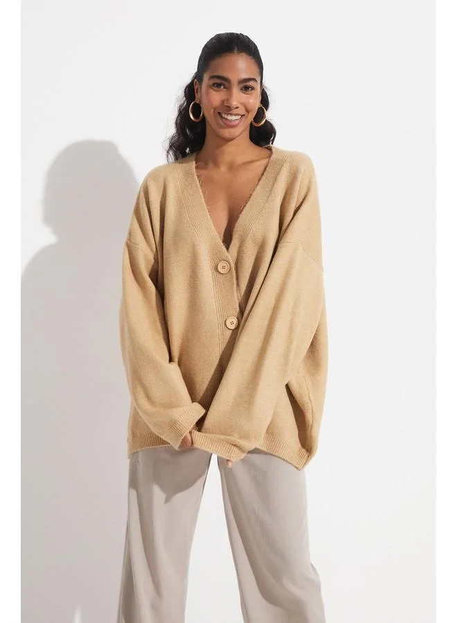 JUNE June V-Neck Cardigan Mink