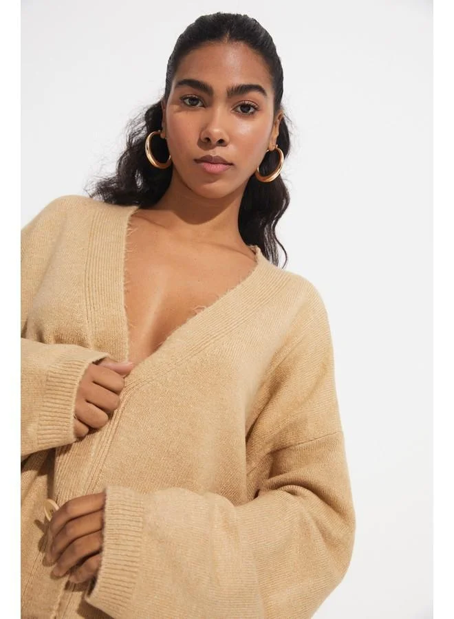 JUNE June V-Neck Cardigan Mink