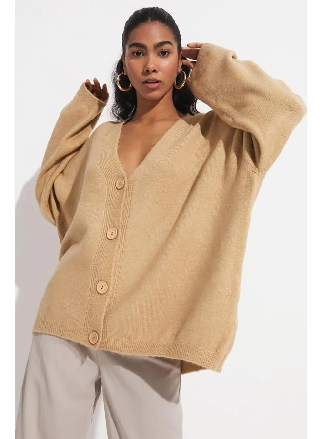 JUNE June V-Neck Cardigan Mink
