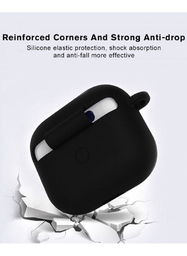 CATANES - Apple AirPods 3 (3rd Generation) Protective Shockproof Silicone Case Cover with Keychain Carabiner Black - Image 1