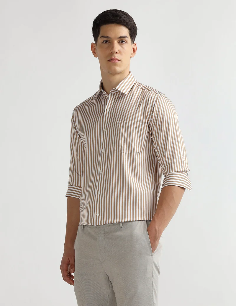 Arrow Brown Manhattan Slim Fit Shirt for Men | Best Price UAE