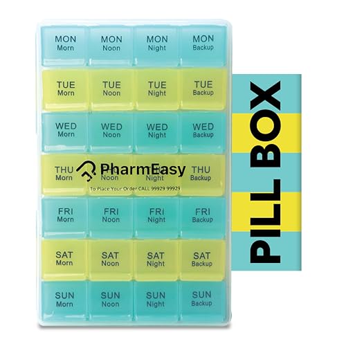 PharmEasy 7 Day Weekly Pill Box, Durable Medicine Organizer Box with Extra Large Multicoloured Compartments and BPA Free Material for Moisture Free Storage - Portable Tablet organiser. - Image 1